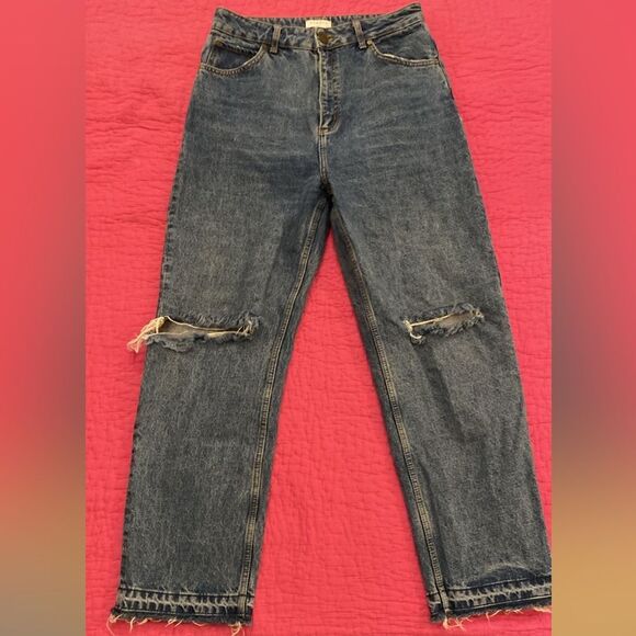 Sandro Blue Straight Leg Jeans with Distressed Details. uA4 - Picture 1 of 9